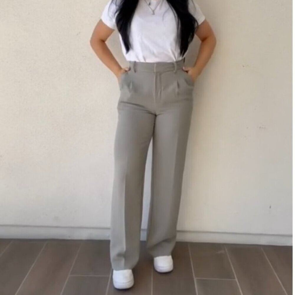 Aritzia The Effortless Pant Crepette High Rise Wide Leg Crepe Trouser Grey 10 - Picture 2 of 6